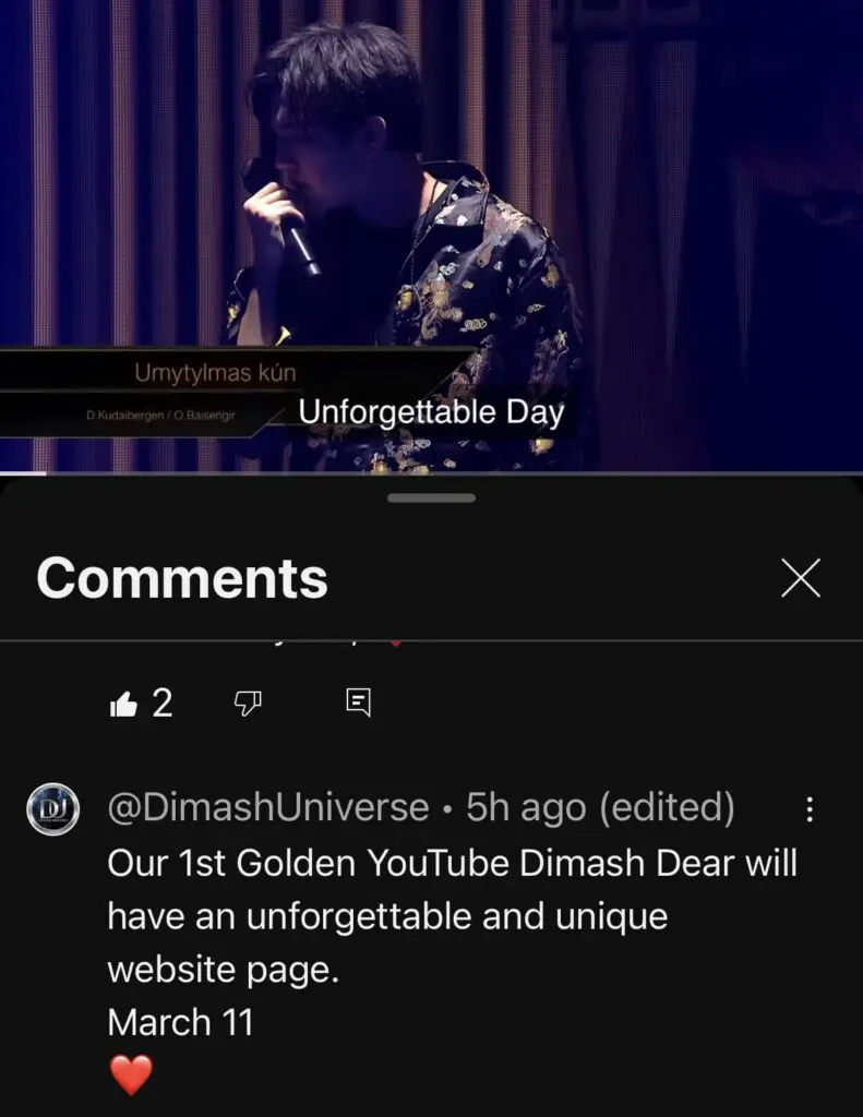 March 11 comment Dimash Universe